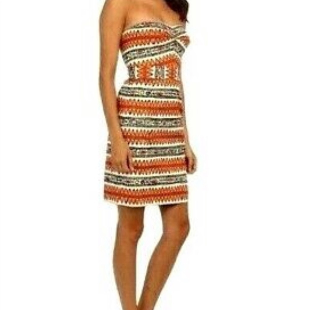 Trina Turk Strapless Orange and Black Dress (Broken Zipper!)